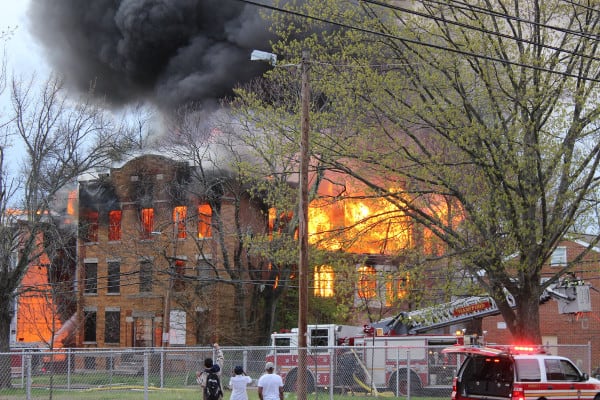 Burning vacant building